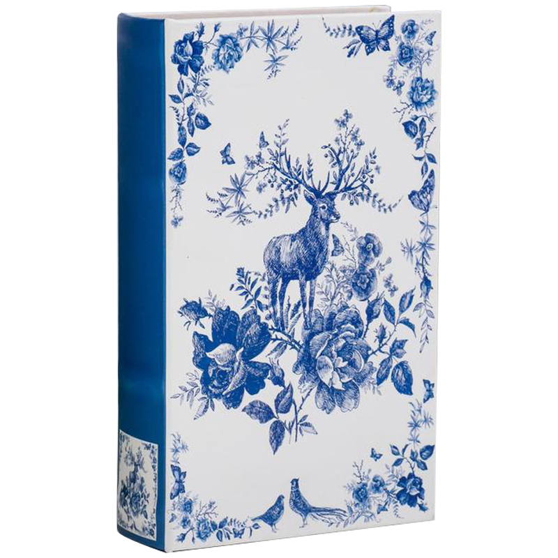 Шкатулка-книга с сейфом Deer and Blue Flowers Book Box Белый Синий Шкатулка-книга с сейфом Deer and Blue Flowers Book Box Белый Синий в Грозном | Loft Concept