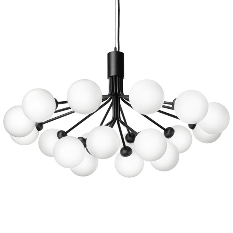 Люстра Berries Chandelier White Balloons Black 18 Черный матовый Белое матовое стекло Люстра Berries Chandelier White Balloons Black 18 Черный матовый Белое матовое стекло в Грозном | Loft Concept