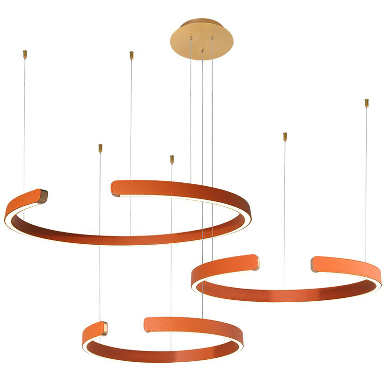 Люстра Half Ring 3 orange leather Оранжевый Золотой Люстра Half Ring 3 orange leather Оранжевый Золотой в Грозном | Loft Concept