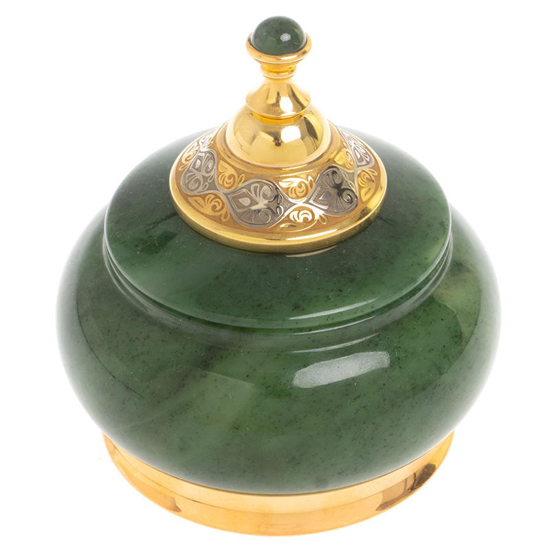 Икорница с крышкой с гравировкой из натурального камня Нефрит Decorative Cavair Dishes Золотой Никель Зеленый Икорница с крышкой с гравировкой из натурального камня Нефрит Decorative Cavair Dishes Золотой Никель Зеленый в Грозном | Loft Concept