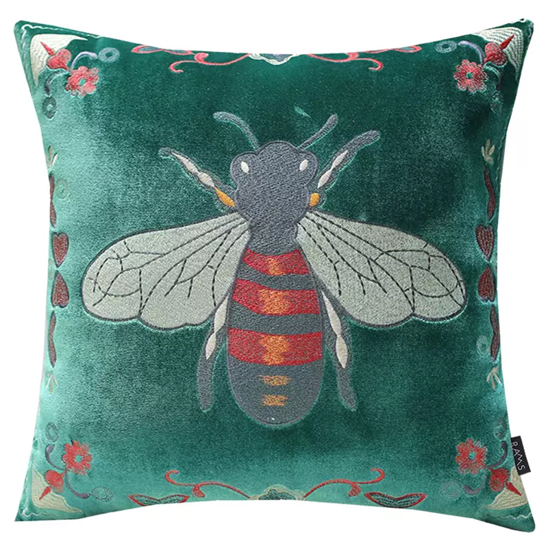 Декоративная подушка с вышивкой Пчела Стиль Gucci Bee Pillow Зеленая Мульти Зеленый Декоративная подушка с вышивкой Пчела Стиль Gucci Bee Pillow Зеленая Мульти Зеленый в Грозном | Loft Concept
