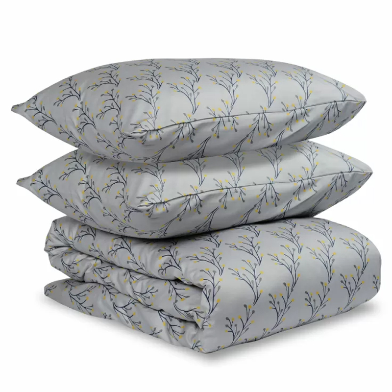 Постельное белье серого цвета из сатина с цветочным принтом Aurora Allure Серый в Грозном | Loft Concept 