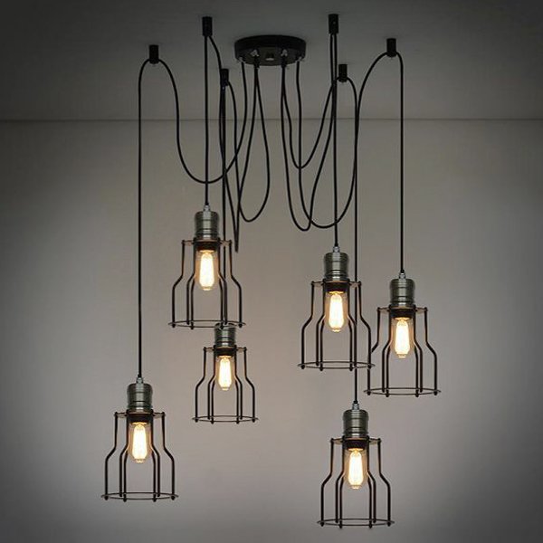Люстра Loft Industrial 6 wire Cage Filament Pendant Бронза Черный матовый Люстра Loft Industrial 6 wire Cage Filament Pendant Бронза Черный матовый в Грозном | Loft Concept