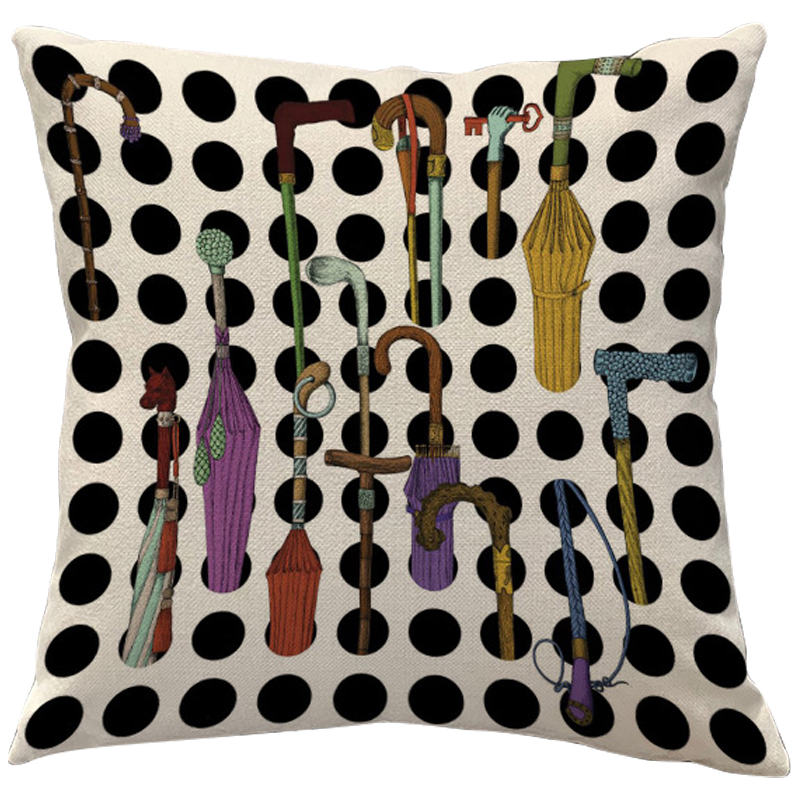 Декоративная подушка Fornasetti Umbrellas And Canes Черно-белый Мульти Декоративная подушка Fornasetti Umbrellas And Canes Черно-белый Мульти в Грозном | Loft Concept