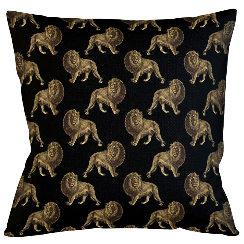 Декоративная подушка с узором из львов Home Safari Black Черный Коричневый Декоративная подушка с узором из львов Home Safari Black Черный Коричневый в Грозном | Loft Concept