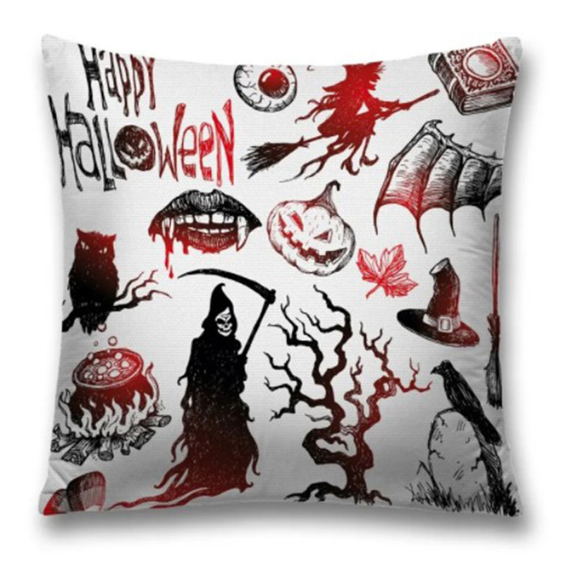 Подушка Happy Halloween Белый Черный Красный Подушка Happy Halloween Белый Черный Красный в Грозном | Loft Concept