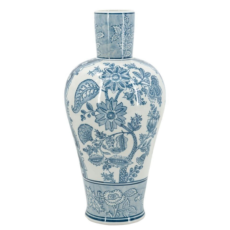 Ваза с голубым цветочным рисунком 43 см Blue & White Ornament Белый Голубой Ваза с голубым цветочным рисунком 43 см Blue & White Ornament Белый Голубой в Грозном | Loft Concept