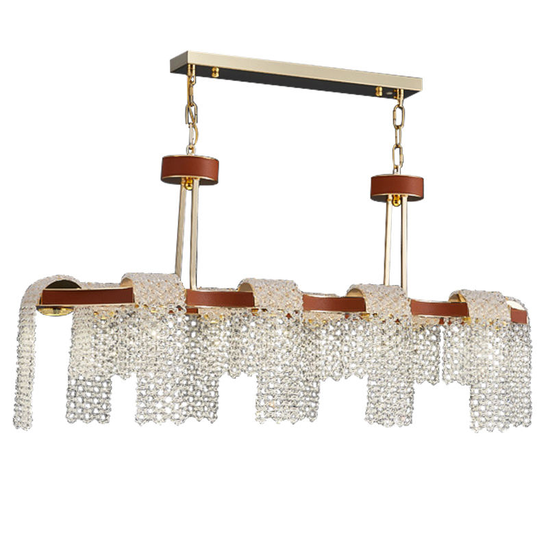 Линейная люстра люстра Leather Glass Chandelier Золотой Коричневый Прозрачное Стекло Линейная люстра люстра Leather Glass Chandelier Золотой Коричневый Прозрачное Стекло в Грозном | Loft Concept