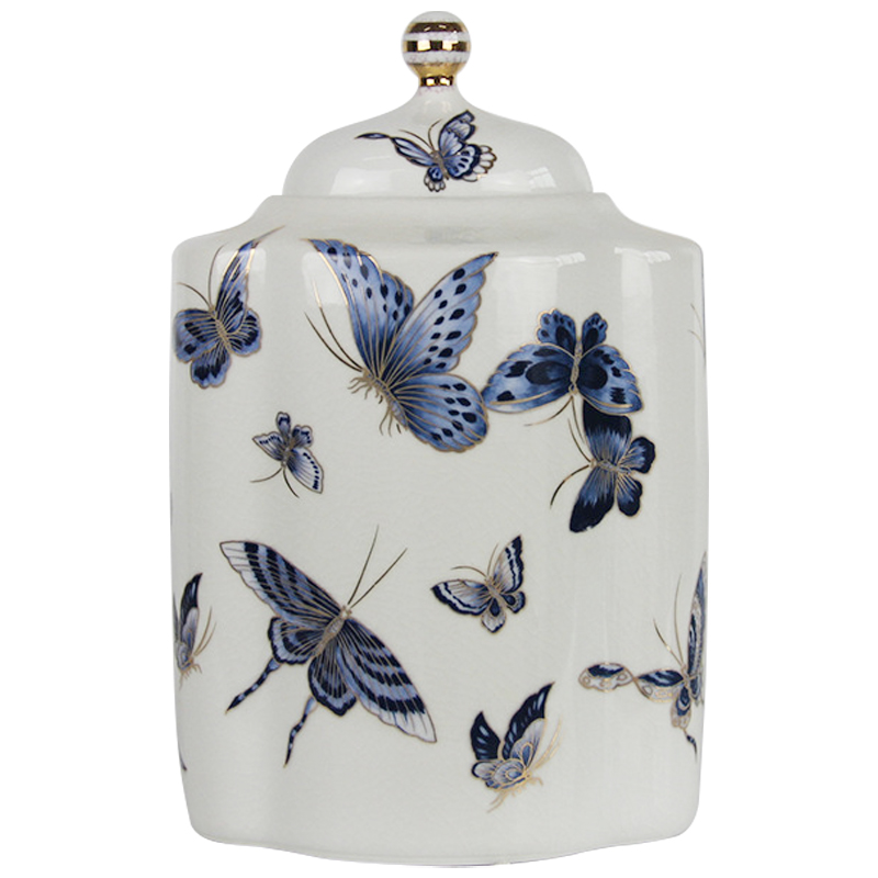 Ваза с крышкой Porcelain Butterfly Blue and Gold Vase Белый Синий Золотой Ваза с крышкой Porcelain Butterfly Blue and Gold Vase Белый Синий Золотой в Грозном | Loft Concept