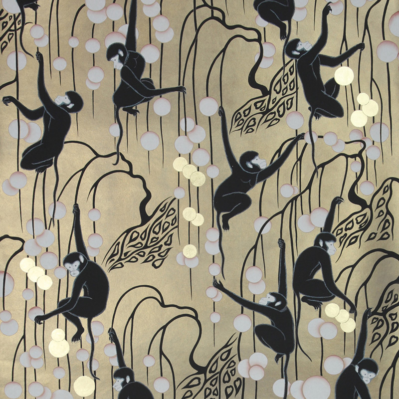 Обои ручная роспись Deco Monkeys Special Colourway on Brushed Gold gilded paper Обои ручная роспись Deco Monkeys Special Colourway on Brushed Gold gilded paper в Грозном | Loft Concept
