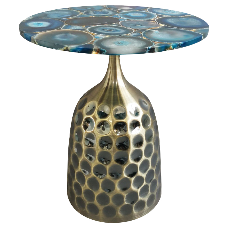 Приставной стол Blue Agate Side Table Синий Латунь Античная полированная Приставной стол Blue Agate Side Table Синий Латунь Античная полированная в Грозном | Loft Concept