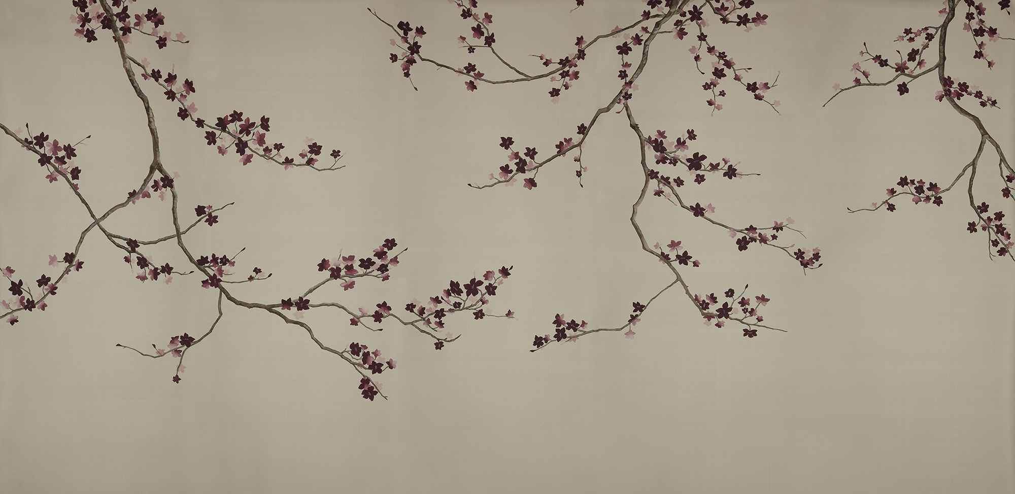 Обои ручная роспись Cherry Tree Special Colourway on Icefield dyed silk - постер Loft-Concept в Грозном