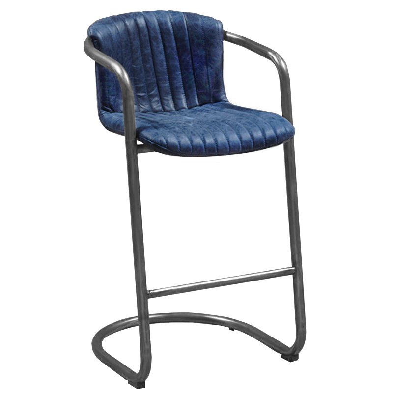 Барный стул Desmond bar stool LEATHER BLUE Синий Серый Барный стул Desmond bar stool LEATHER BLUE Синий Серый в Грозном | Loft Concept