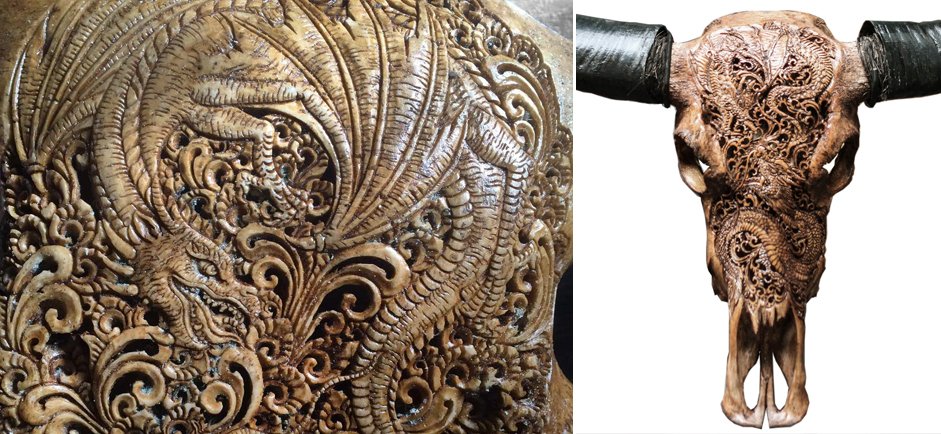 Череп буйвола Buffalo Skull Dragon резьба по кости Череп буйвола Buffalo Skull Dragon резьба по кости - Loft-Concept в Грозном