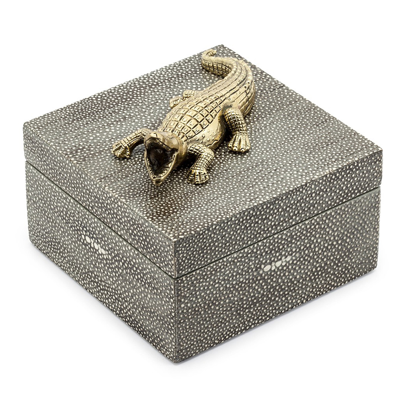 Шкатулка BOX KRIZIA CROCO SQ Светло-серый Латунь Шкатулка BOX KRIZIA CROCO SQ Светло-серый Латунь в Грозном | Loft Concept