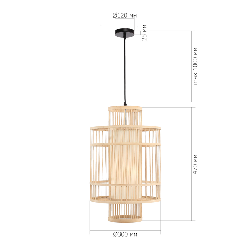 Подвесной светильник из деревянных прутьев с плафоном из натуральной ткани Light Inside the Cell в Грозном