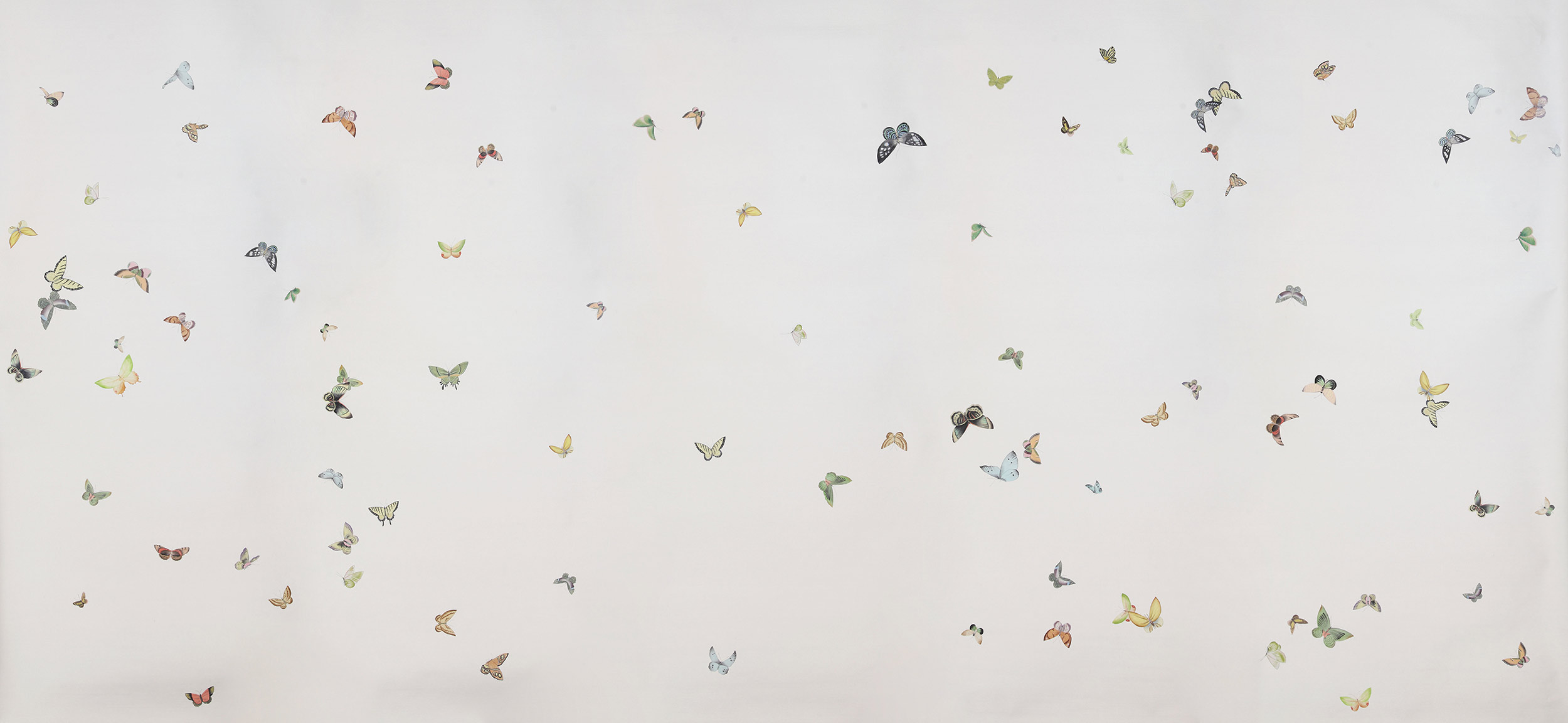 Обои ручная роспись Butterflies Emerald on Natural Mica metallic silk Обои ручная роспись Butterflies Emerald on Natural Mica metallic silk - постер Loft-Concept в Грозном