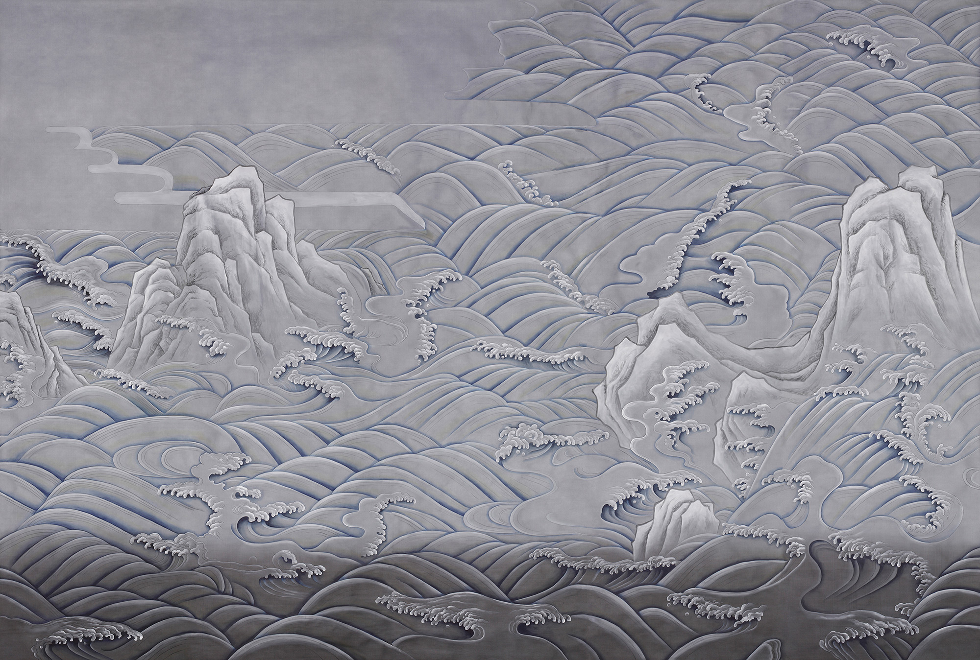 Обои ручная роспись Matsushima Waves Hokusai on Gun Metal dyed silk Обои ручная роспись Matsushima Waves Hokusai on Gun Metal dyed silk - постер Loft-Concept в Грозном