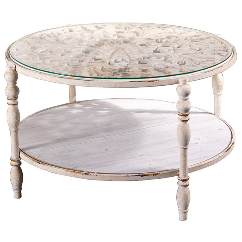 Кофейный стол Toussaint Provence Round Coffee Table Белый Бежевый Древесина Кофейный стол Toussaint Provence Round Coffee Table Белый Бежевый Древесина в Грозном | Loft Concept