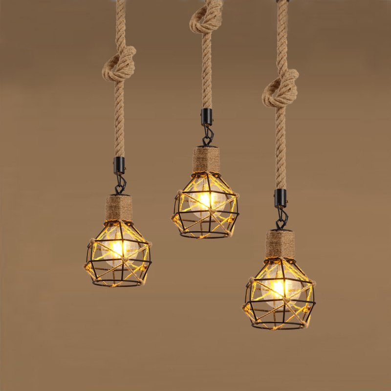 Подвесной светильник LOFT ROPE CHANDELIER CAGE Mono Черный Коричневый Подвесной светильник LOFT ROPE CHANDELIER CAGE Mono Черный Коричневый в Грозном | Loft Concept