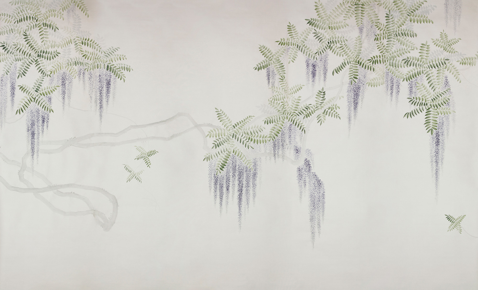 Обои в японском стиле Wisteria Lavender on Natural Mica metallic silk Обои в японском стиле Wisteria Lavender on Natural Mica metallic silk - постер Loft-Concept в Грозном