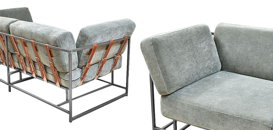Двухместный диван Two Seat Sofa серо-голубой велюр Двухместный диван Two Seat Sofa серо-голубой велюр - Loft-Concept в Грозном