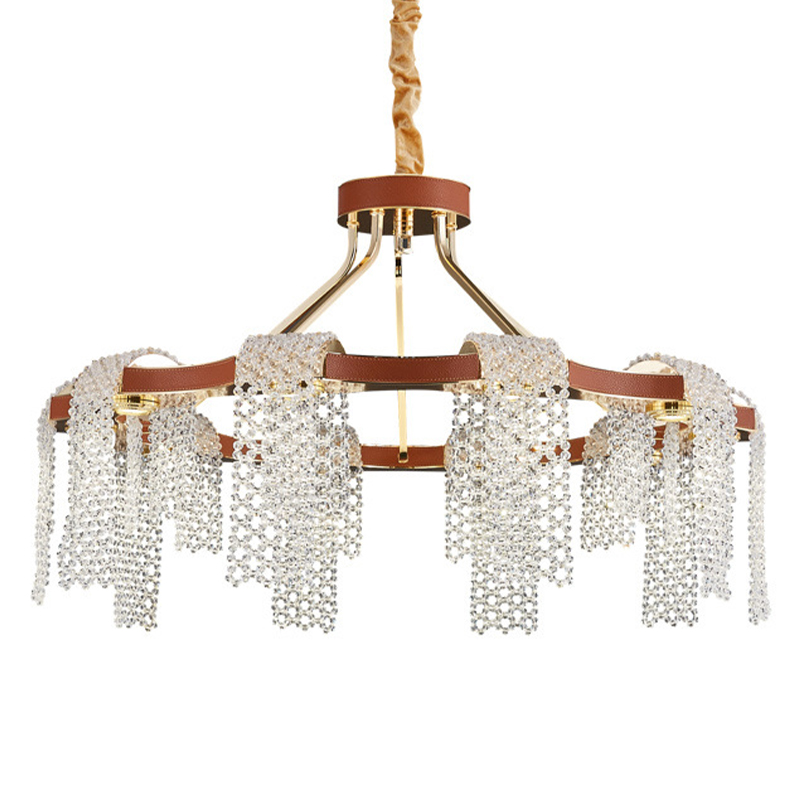 Люстра Leather Glass Chandelier 80 Прозрачное Стекло Коричневый Золотой Люстра Leather Glass Chandelier 80 Прозрачное Стекло Коричневый Золотой в Грозном | Loft Concept