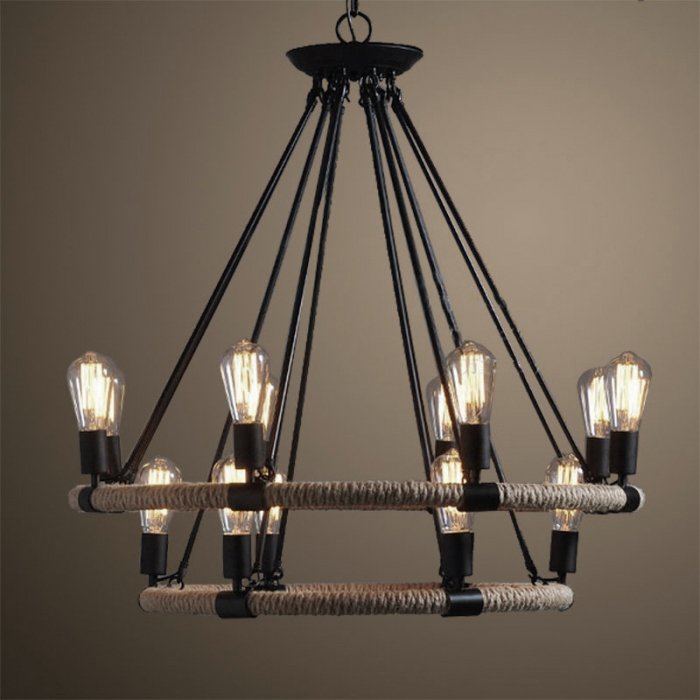 Люстра Round Tube Double Loft Rope Light Черный Люстра Round Tube Double Loft Rope Light Черный в Грозном | Loft Concept