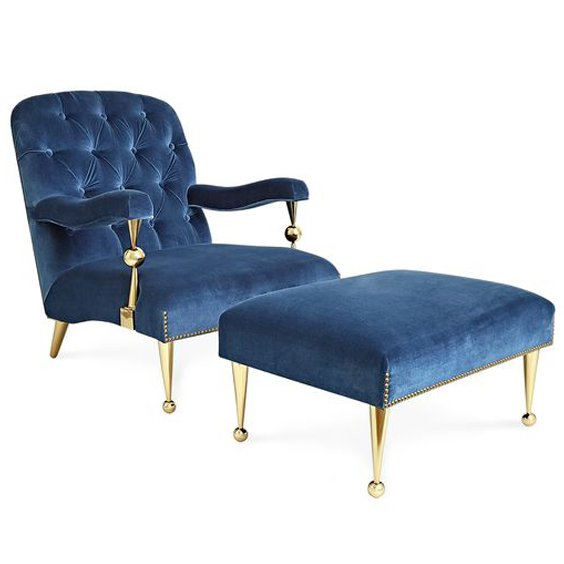 Кресло Jonathan Adler Caracas Chair Латунь Синий в Грозном | Loft Concept 
