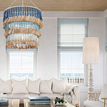 Люстра трехъярусная с декором из круглых деревянных бусин с кисточками Blue Wooden Beads Chandelier варинант исполнения - 3 | Loft Concept в Грозном