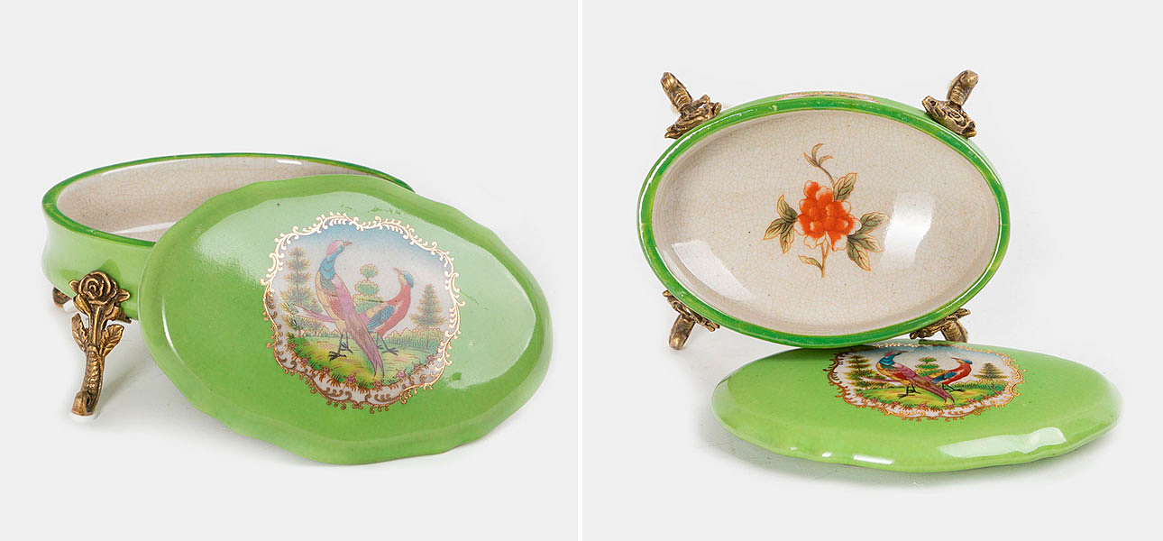 Шкатулка фарфоровая зеленая с орнаментом Bird & Flower Шкатулка фарфоровая зеленая с орнаментом Bird & Flower - Loft-Concept в Грозном