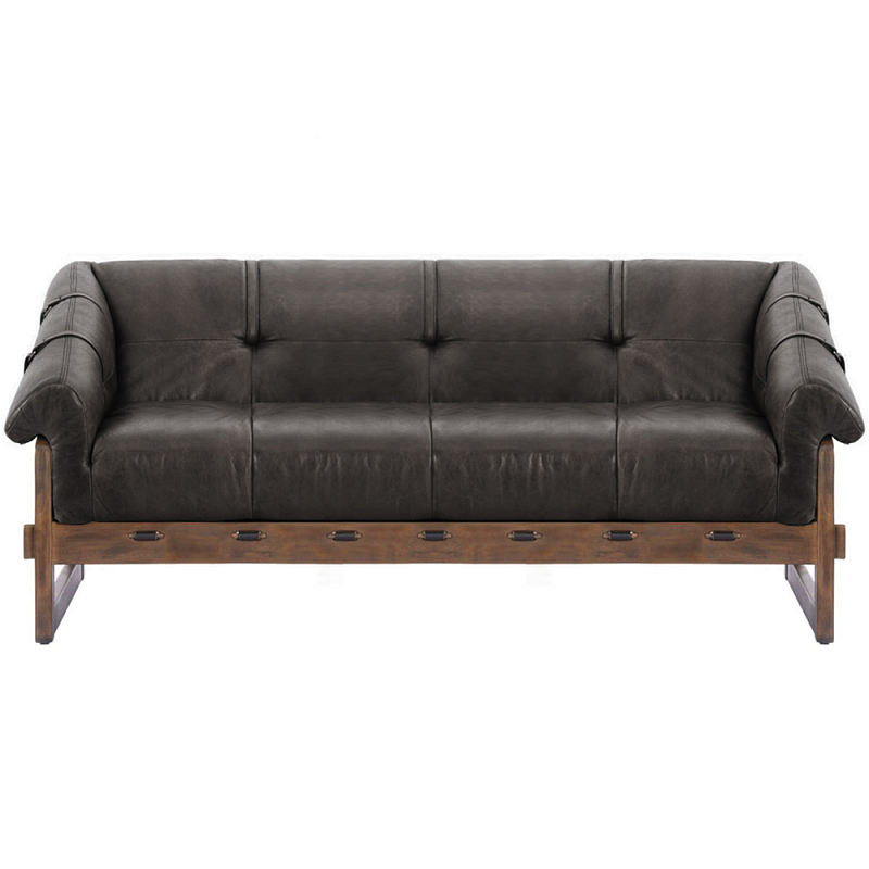 Трехместный диван Duncan винтажная черная кожа Черный Коричневый в Грозном | Loft Concept 