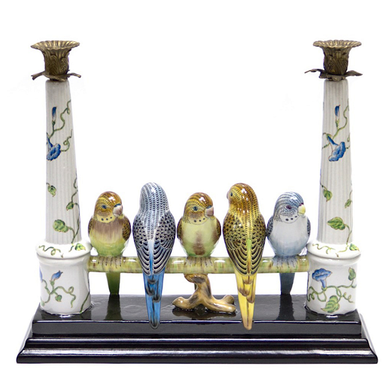 Двойной подсвечник Five Budgies Белый Синий Бронза Двойной подсвечник Five Budgies Белый Синий Бронза в Грозном | Loft Concept