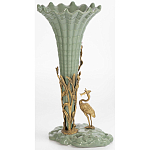 Ваза зеленая фарфоровая с волнистым краем с бронзовой фигуркой журавля Eden Garden  варинант исполнения - 4 | Loft Concept в Грозном