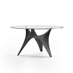 Дизайнерский круглый обеденный стол стеклянный с фигурным подстольем из цемента ARC Dining Table варинант исполнения - 6 | Loft Concept в Грозном