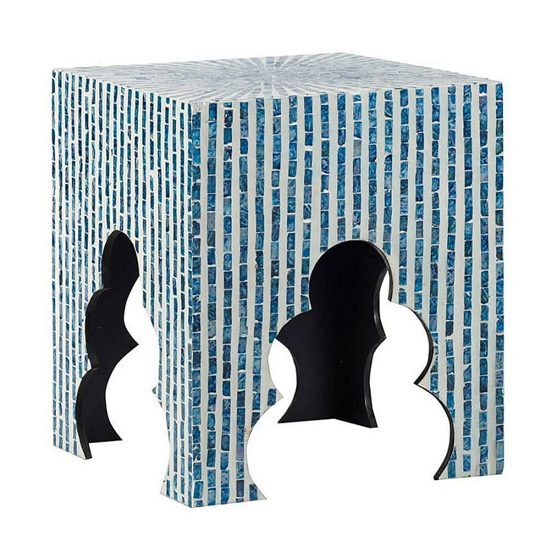 Приставной столик с инкрустацией раковинами устриц Bone Inlay Белый Синий в Грозном | Loft Concept 