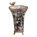 Ваза из фарфора черная с цветочной росписью и бронзовой стрекозой Spring Garden варинант исполнения - 2 | Loft Concept в Грозном