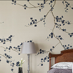 Обои ручная роспись Cherry Tree Original colourway on Stone Ochre dyed silk варинант исполнения - 1 | Loft Concept в Грозном
