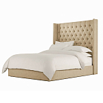 Кровать двуспальная бежевая с основанием из массива дерева с мягким изголовьем Flax Beds варинант исполнения - 1 | Loft Concept в Грозном