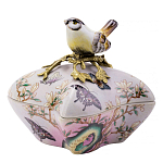 Шкатулка фиолетового цвета с рисунком бабочек и крышкой с фигуркой птицы на ветке Eden Garden варинант исполнения - 1 | Loft Concept в Грозном