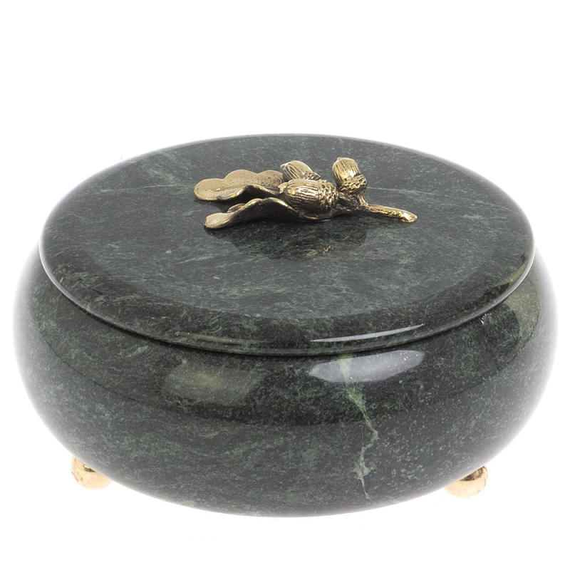 Шкатулка круглая из натурального камня змеевик Stone Casket Змеевик Золотой Шкатулка круглая из натурального камня змеевик Stone Casket Змеевик Золотой в Грозном | Loft Concept