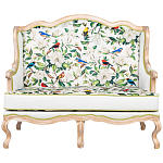 Диван двухместный из натурального бука золотистый с изображением птиц и цветов Blooming Birds варинант исполнения - 1 | Loft Concept в Грозном
