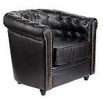 Кресло кожаное с мягкими подлокотниками на 4-х деревянных ножках Logan Leather Armchair black варинант исполнения - 1 | Loft Concept в Грозном