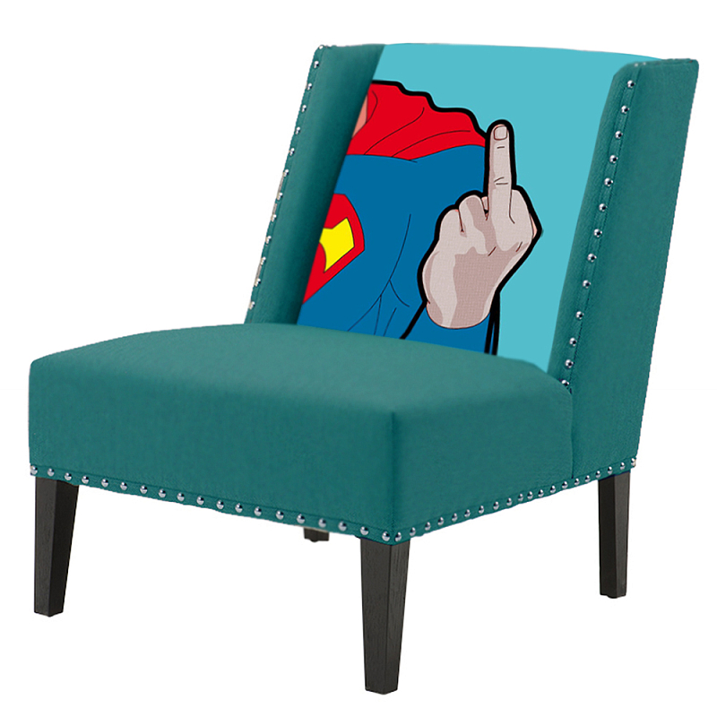 FUN Armchair "Superman fuck off" Turquoise Дизайнерское кресло с цветным принтом Бирюзовый FUN Armchair "Superman fuck off" Turquoise Дизайнерское кресло с цветным принтом Бирюзовый в Грозном | Loft Concept