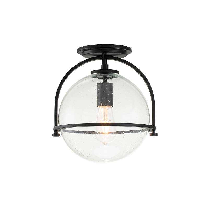 Потолочный светильник с прозрачным стеклянным шаром с эффектом пузырьков Hinkley Латунь Прозрачное Стекло Никель Черный в Грозном | Loft Concept 