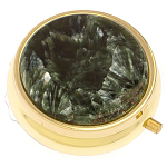 Таблетница карманная круглая с 3-мя отделениями и накладкой из натурального камня Серафинит Gold Stone Pillboxes варинант исполнения - 1 | Loft Concept в Грозном
