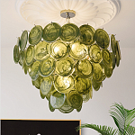 Люстра из зеленых стеклянных дисков с перламутровым эффектом Green Glowing Glaze варинант исполнения - 3 | Loft Concept в Грозном