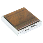 Таблетница карманная квадратная с 4-мя отделениями с зеркалом и накладкой из натурального камня Тигровый глаз Silver Stone Pillboxes варинант исполнения - 1 | Loft Concept в Грозном