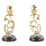 Подсвечники бронзовые на подставке из натурального камня нефрит Stone Candlestick варинант исполнения - 1 | Loft Concept в Грозном