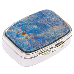 Таблетница карманная прямоугольная на 2 отделения с зеркалом и накладкой из натурального камня Лазурит Silver Stone Pillboxes варинант исполнения - 1 | Loft Concept в Грозном
